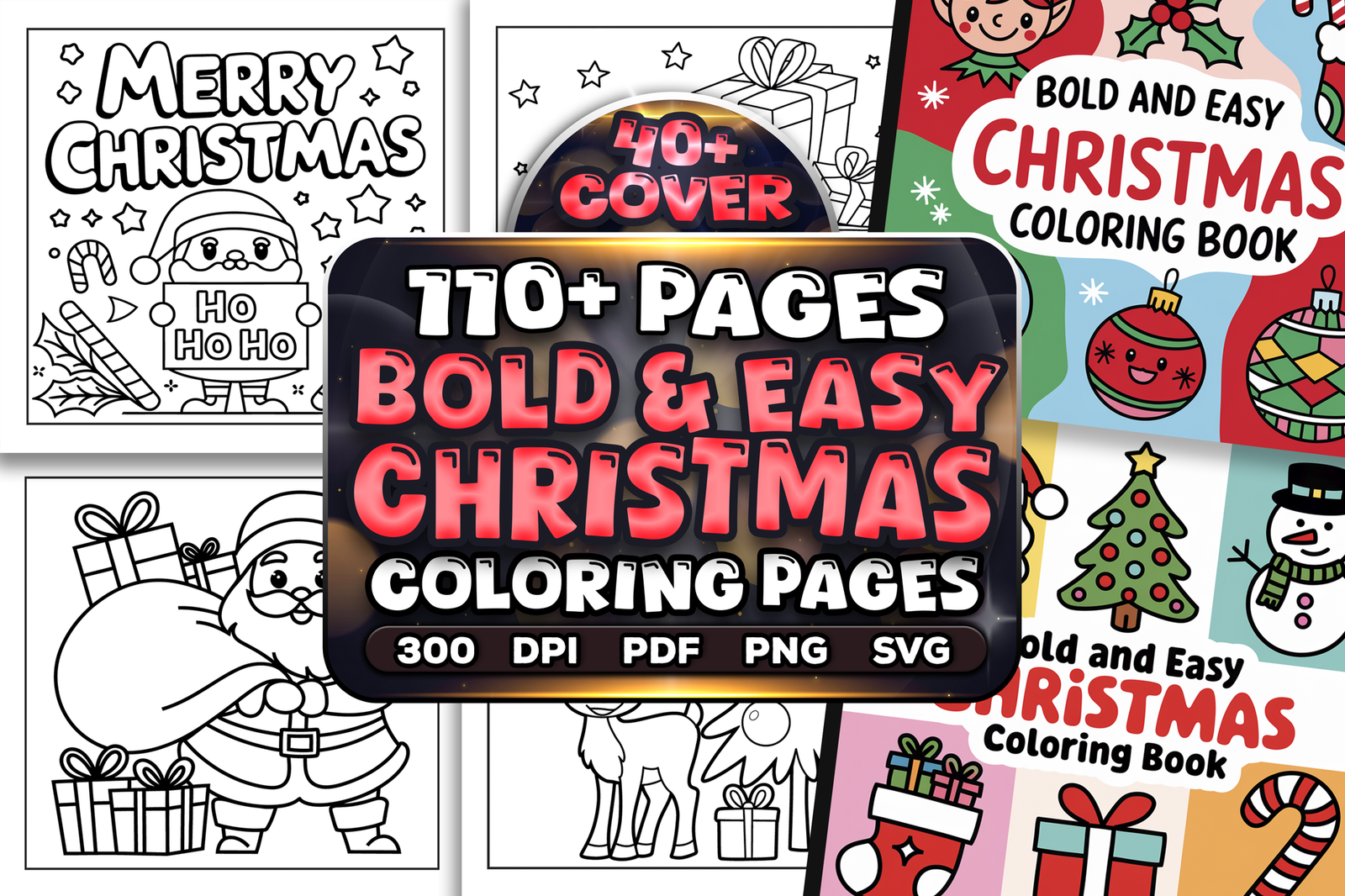 Bold and Easy Christmas Coloring Pages Bundle