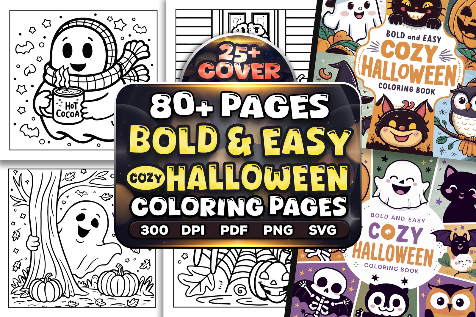 Bold and Easy Cozy Halloween Coloring Pages Bundle