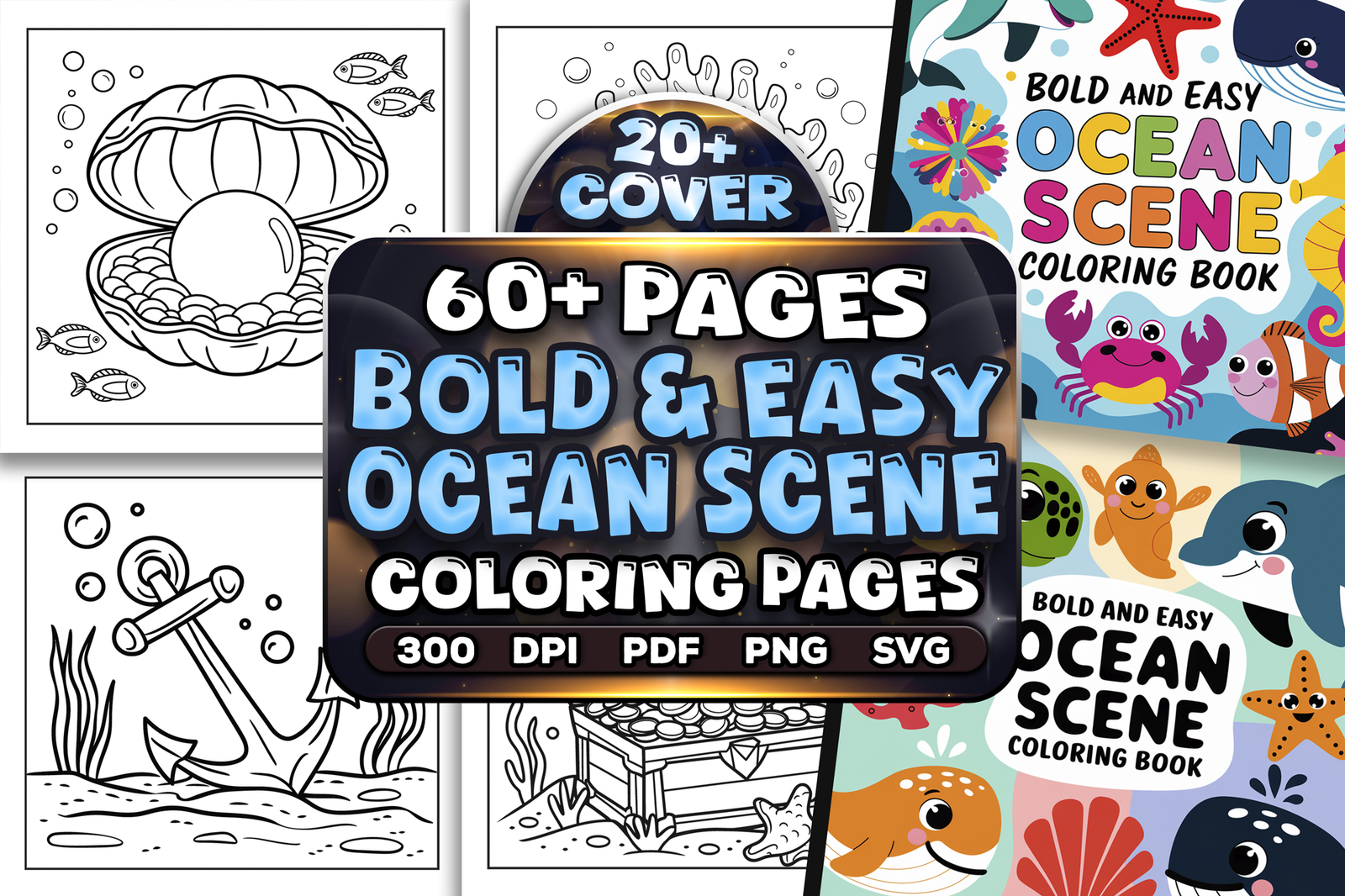 Bold and Easy Ocean Scene Coloring Pages Bundle