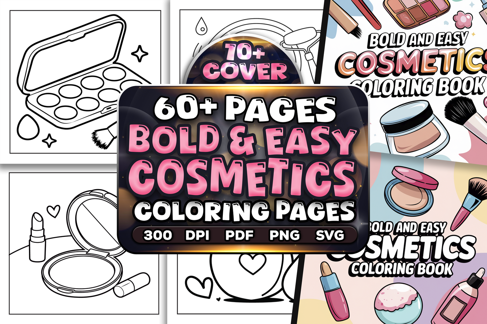 Bold and Easy Cosmetics Coloring Book Pages Bundle