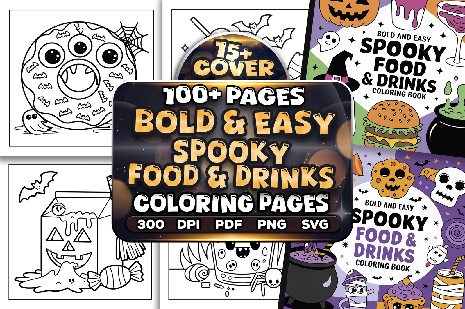 Bold Easy Spooky Food & Drinks Coloring Pages