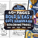 Bold and Easy Cute Hanukkah Coloring Pages Bundle