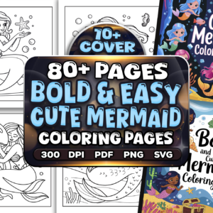 Bold and Easy Cute Mermaid Coloring Pages Bundle | KDP Interior