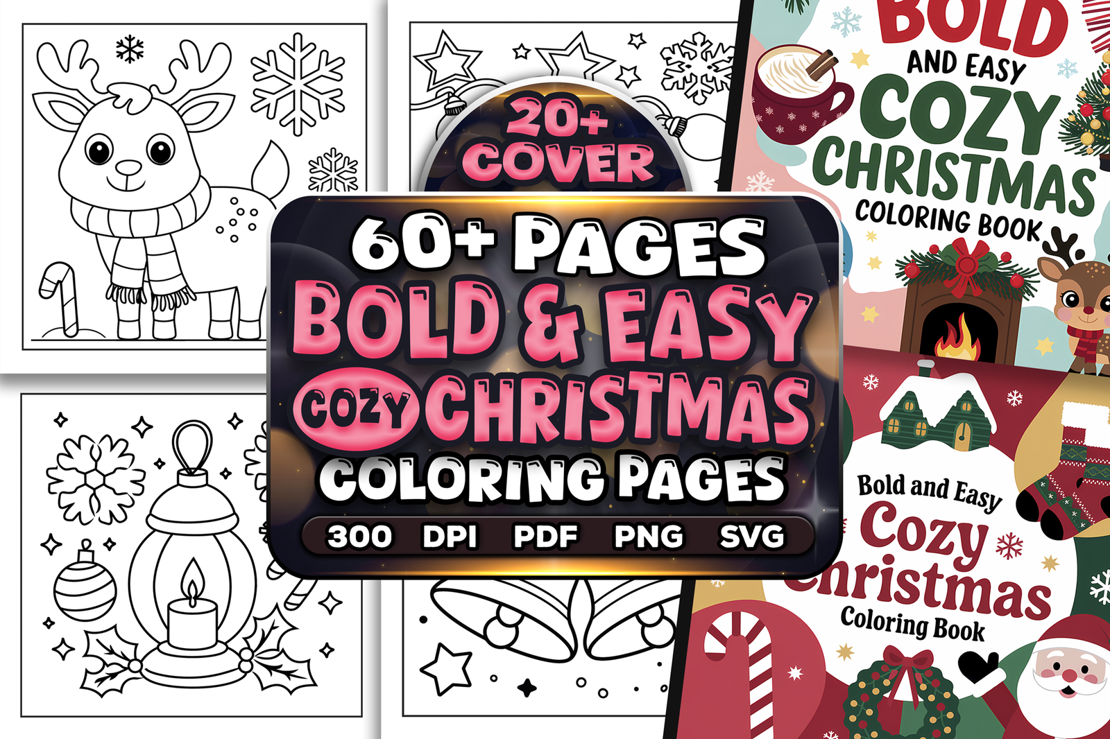 Bold and Easy Cozy Christmas Coloring Pages Bundle