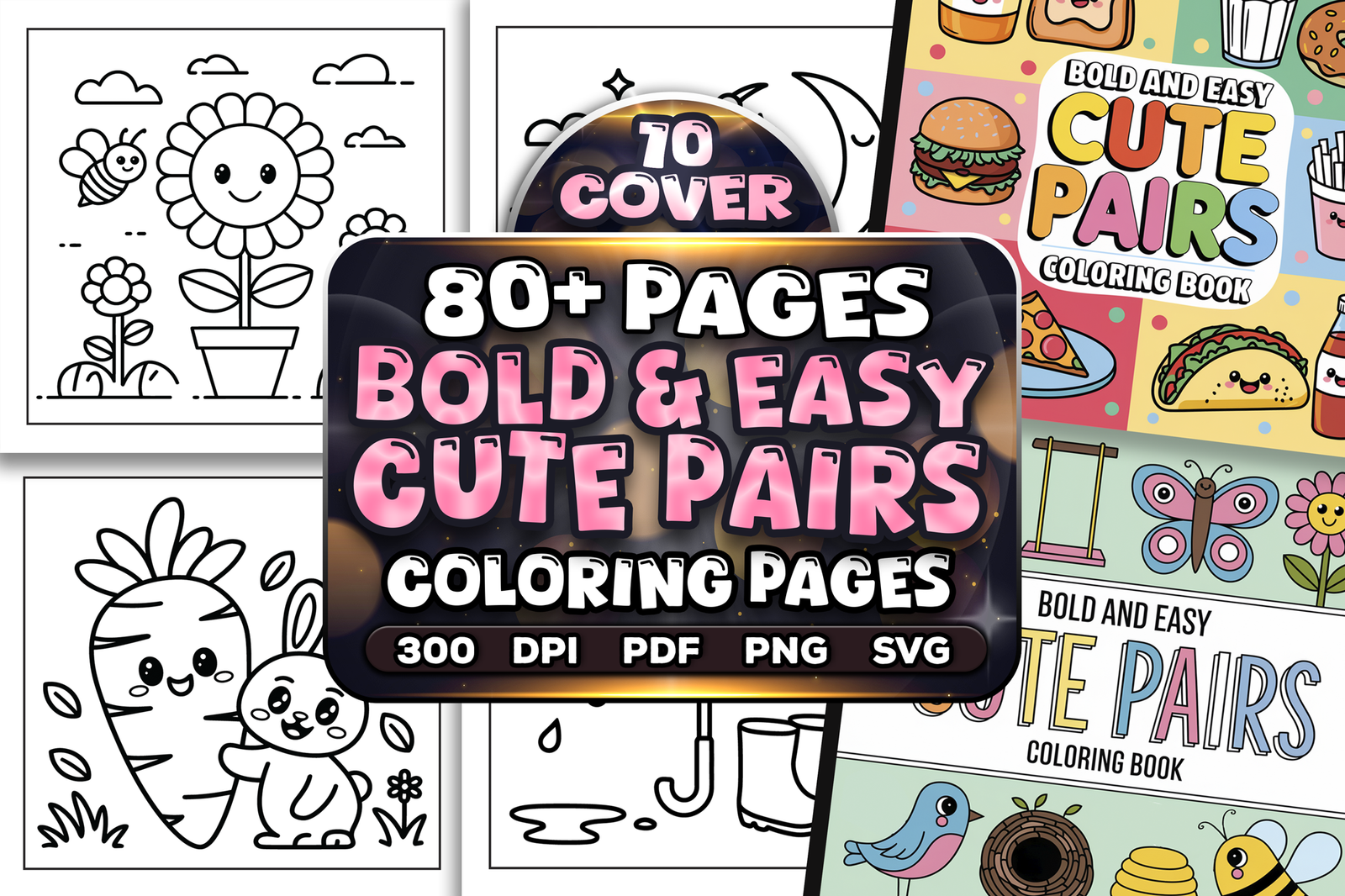 Bold and Easy Cute Pairs Coloring Pages