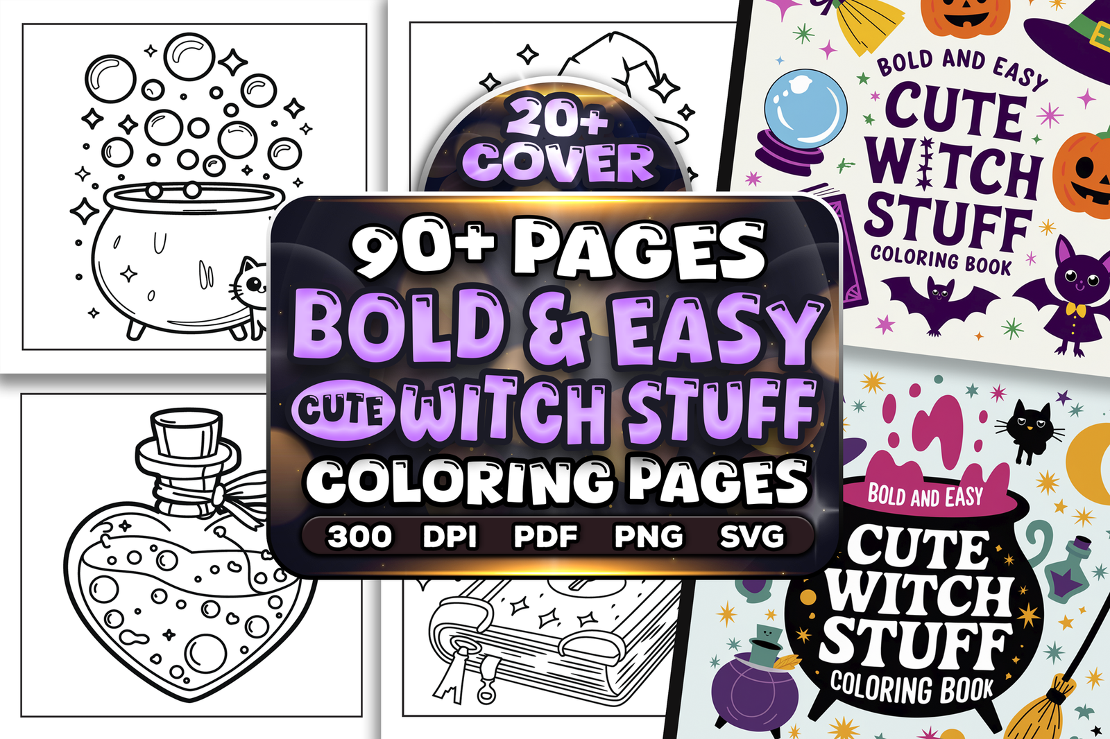 90+ Bold and Easy Cute Witch Stuff Coloring Book