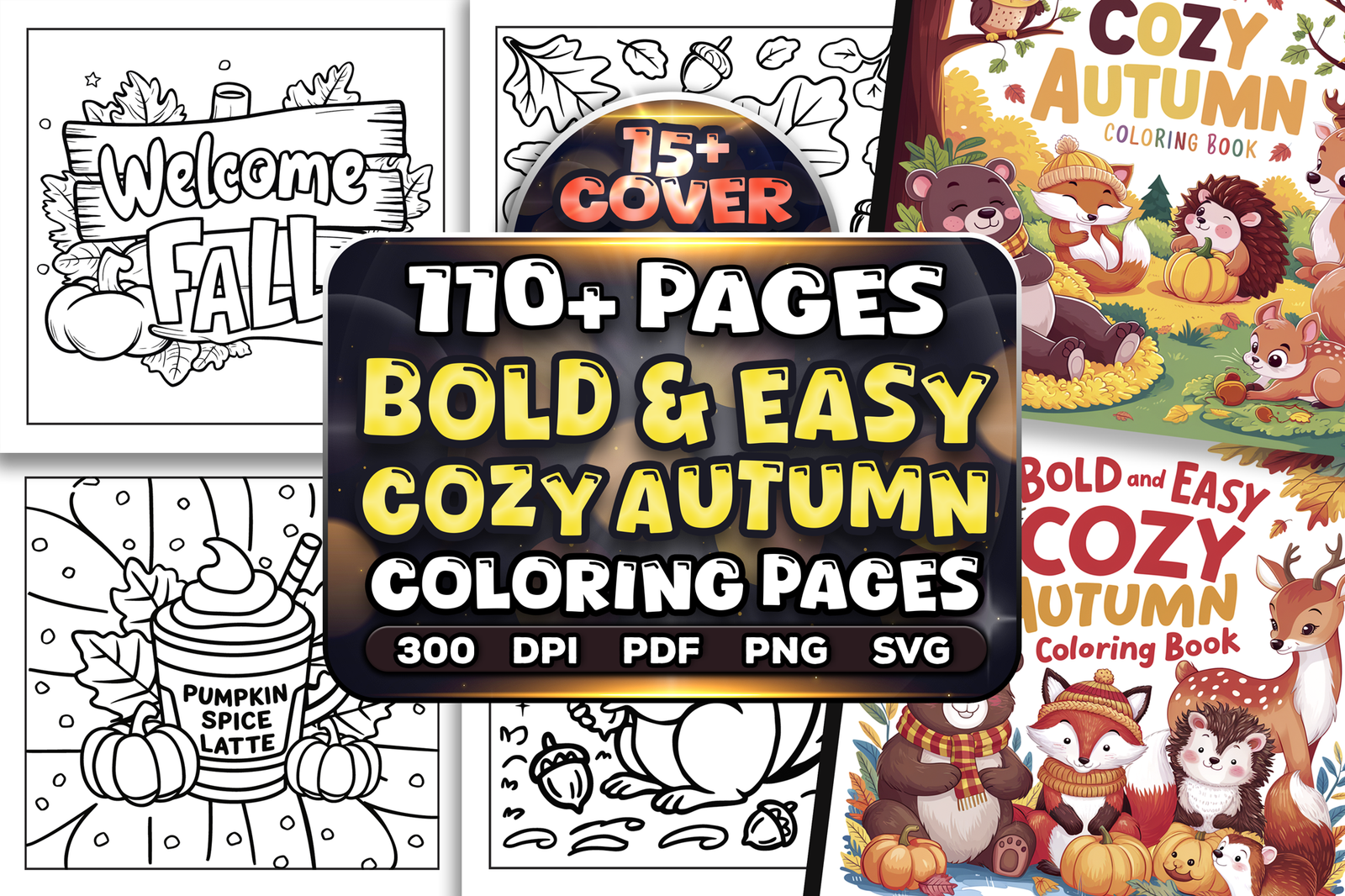 Bold and Easy Cozy Autumn Coloring Pages Bundle