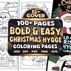 Bold Easy Christmas Hygge Coloring Pages