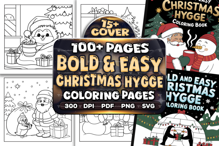 Bold Easy Christmas Hygge Coloring Pages
