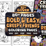 Bold and Easy Creepy Friends Coloring Pages Bundle | KDP Interior