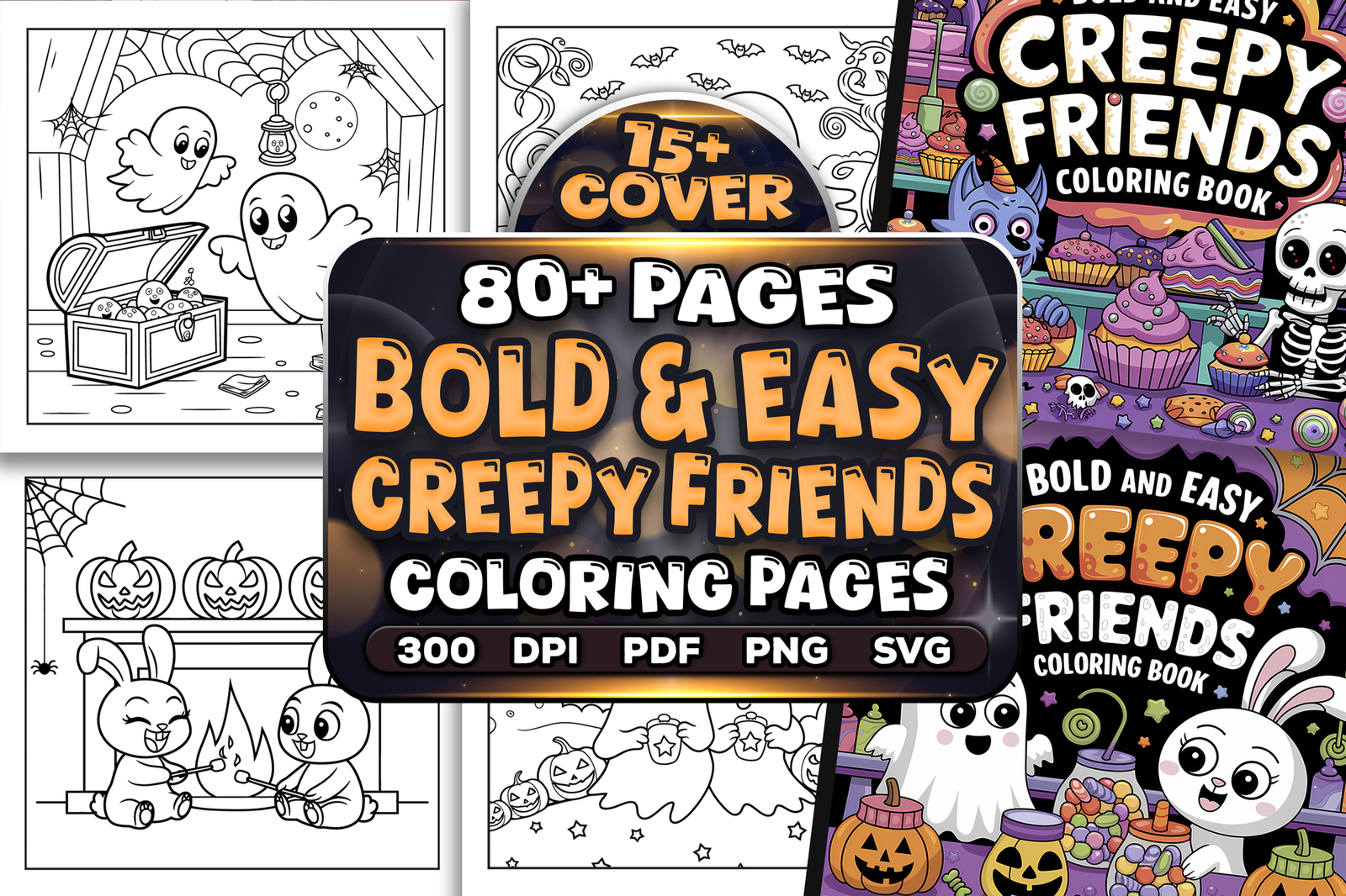 Bold and Easy Creepy Friends Coloring Pages Bundle | KDP Interior