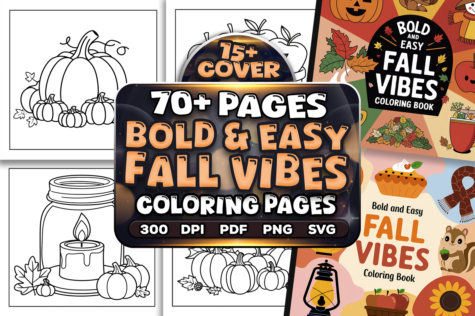 Bold and Easy Fall Vibes Coloring Pages Bundle | KDP Interior