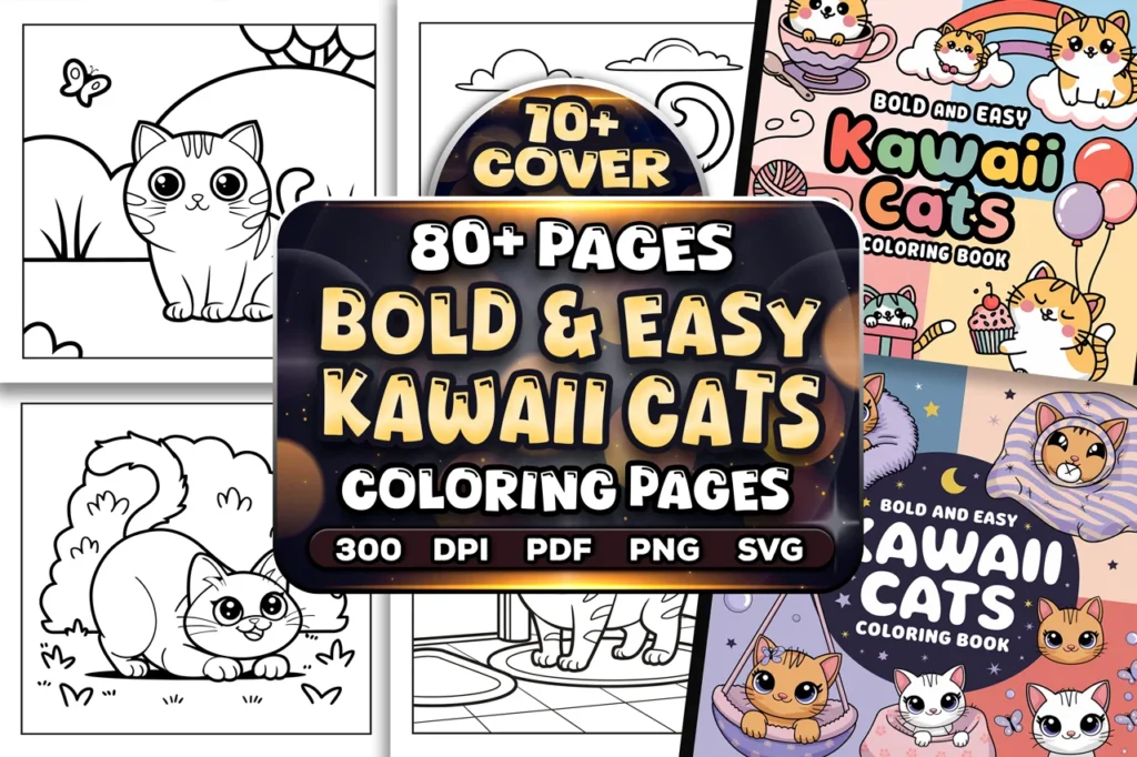 Bold Easy Kawaii Cats Coloring Pages