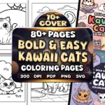 Bold Easy Kawaii Cats Coloring Pages