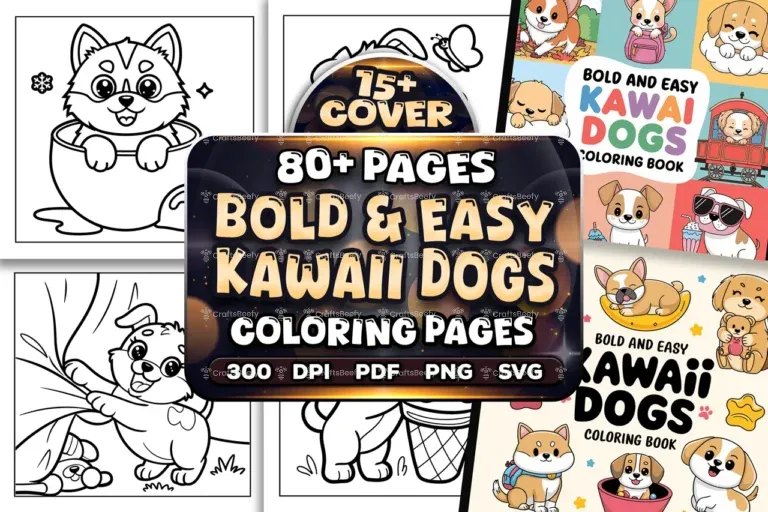 Bold Easy Kawaii Dogs Coloring Pages