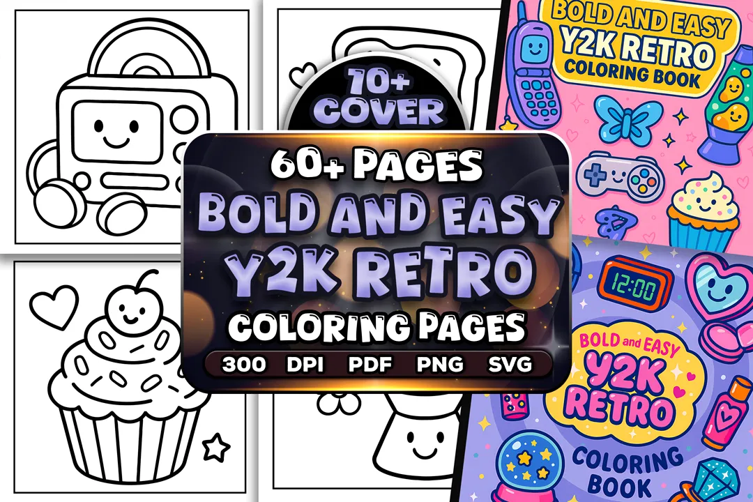 60+ Bold Easy Y2K Retro Coloring Pages