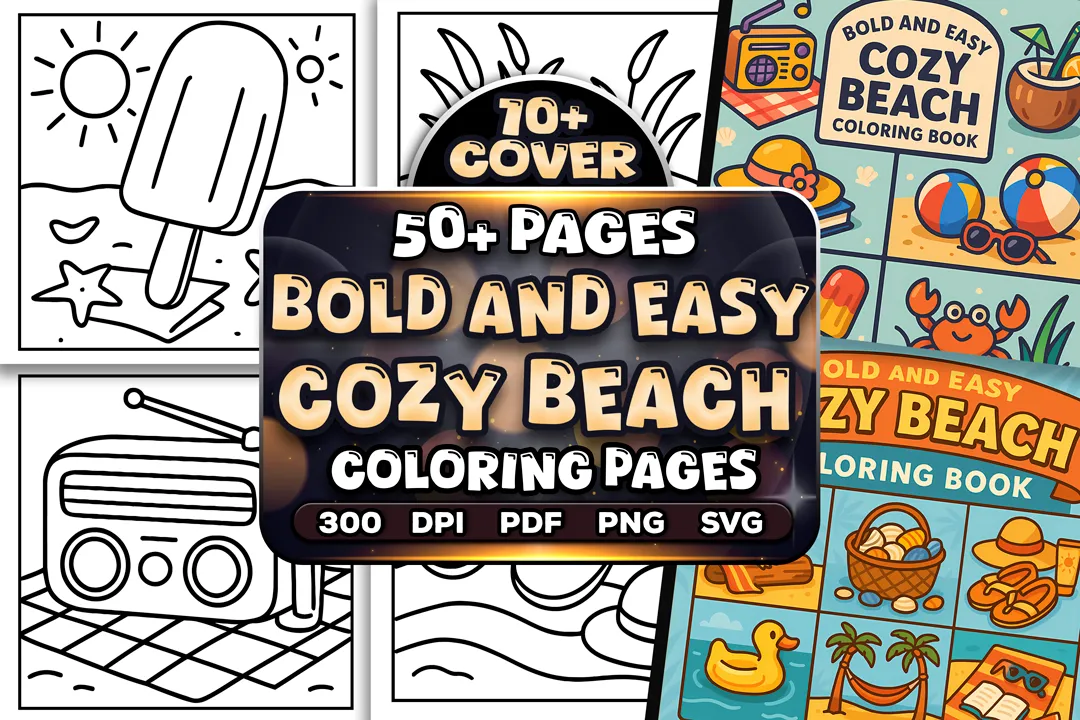 50+ Bold Easy Cozy Beach Coloring Pages