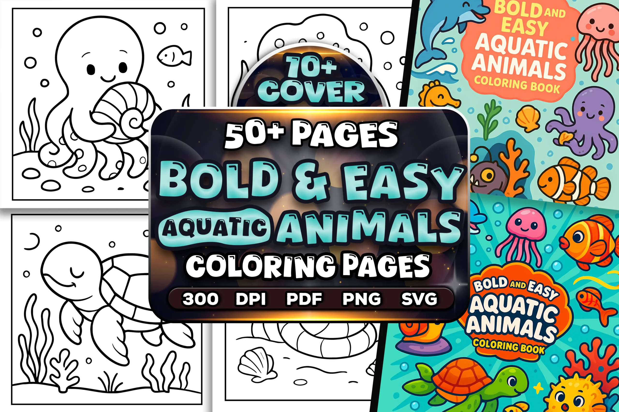 50+ Bold Easy Aquatic Animals Coloring Pages