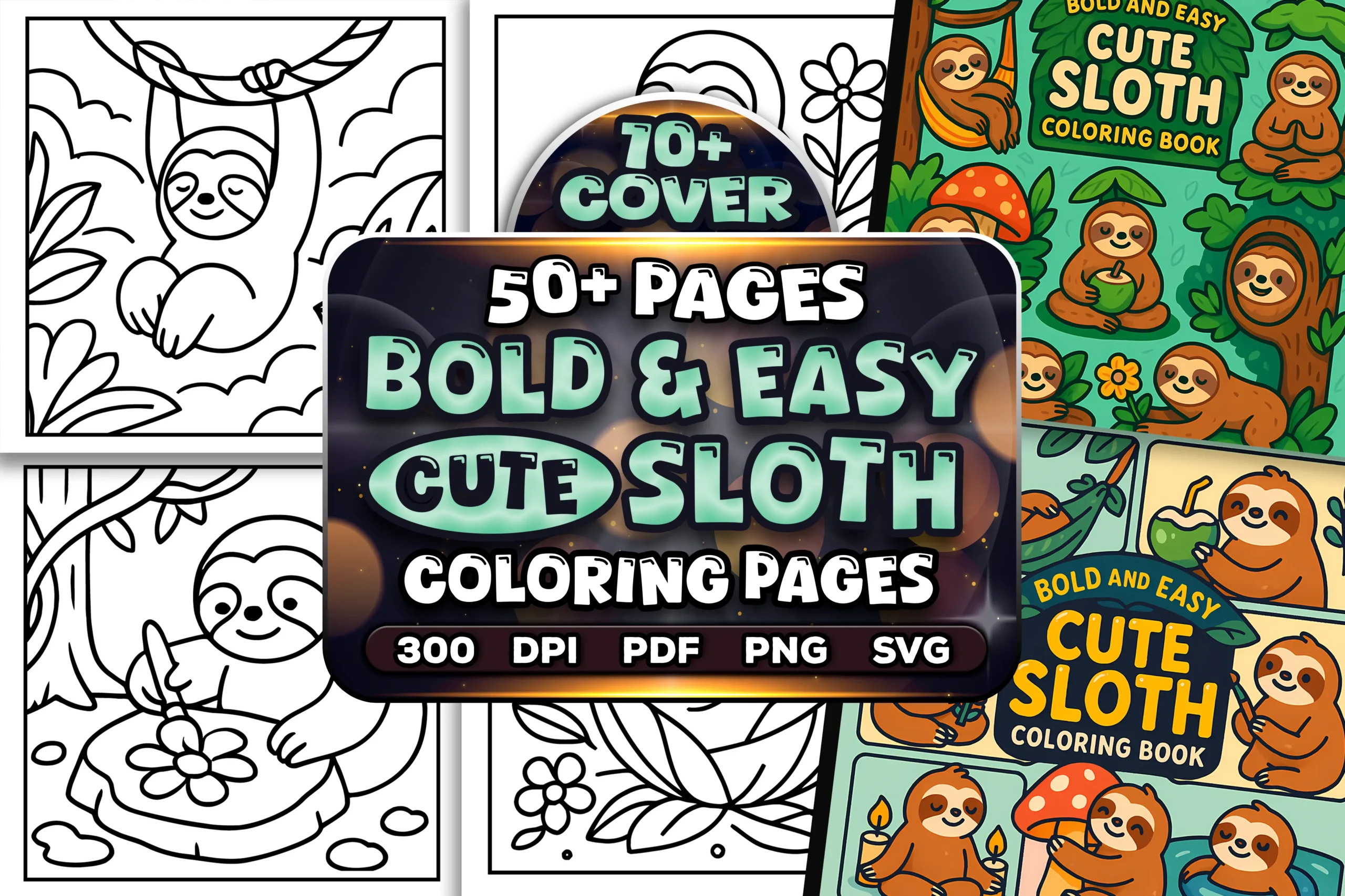 50+ Bold Easy Cute Sloth Coloring Pages