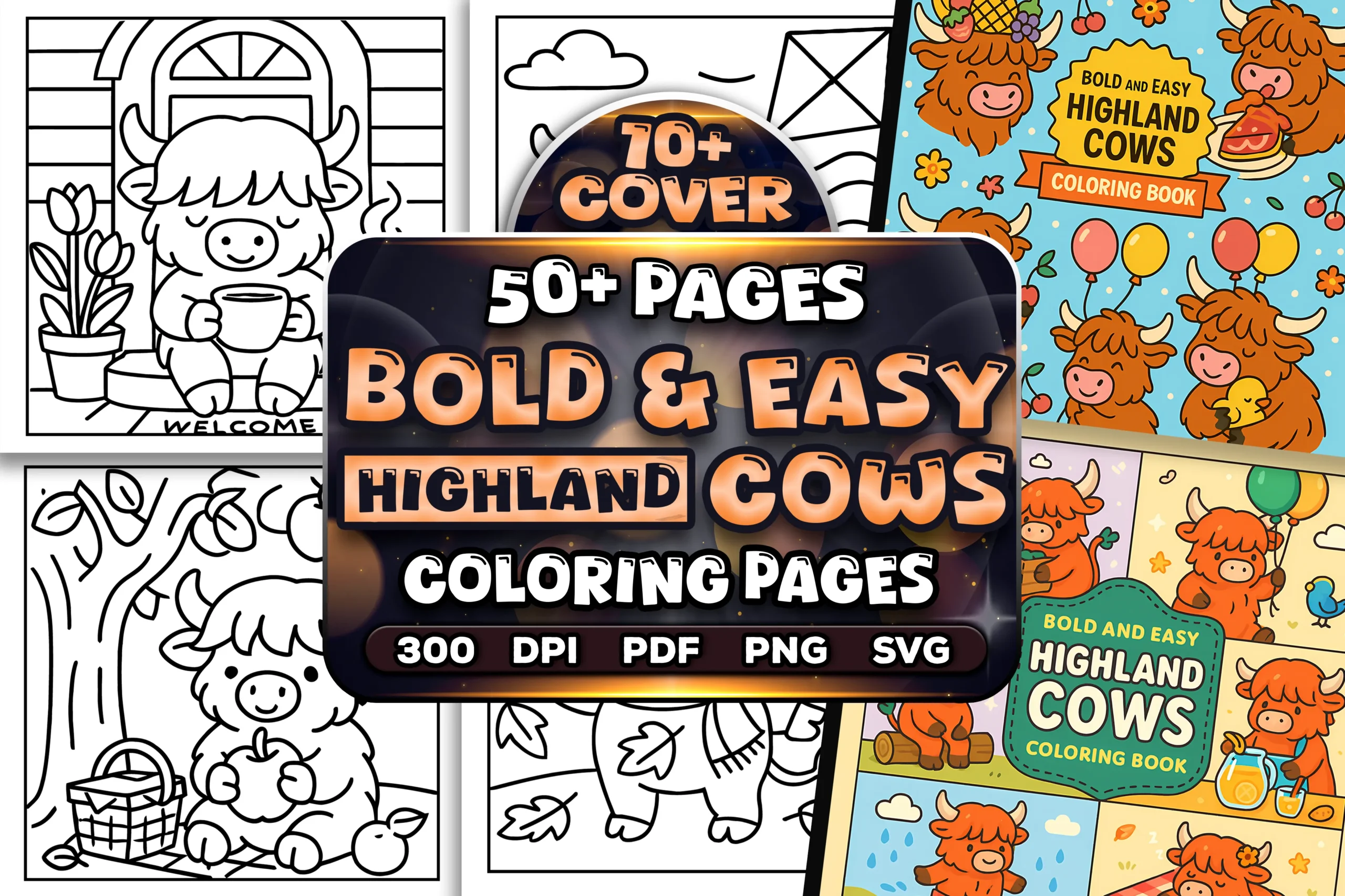 50+ Bold Easy Highland Cow Coloring Pages