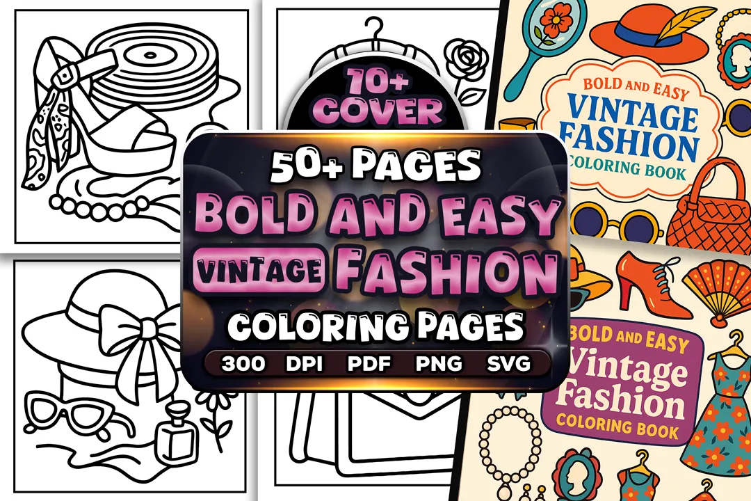 50+ Bold Easy Vintage Fashion Coloring Pages