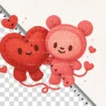 Faux Crochet Heart and Bear Pair PNG