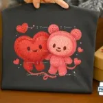 Faux Crochet Heart and Bear Pair PNG