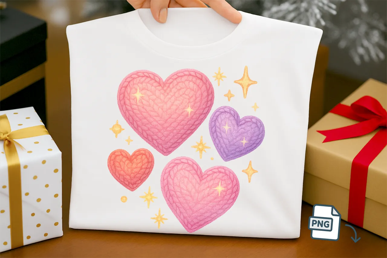 Faux Crochet Sparkle Hearts PNG