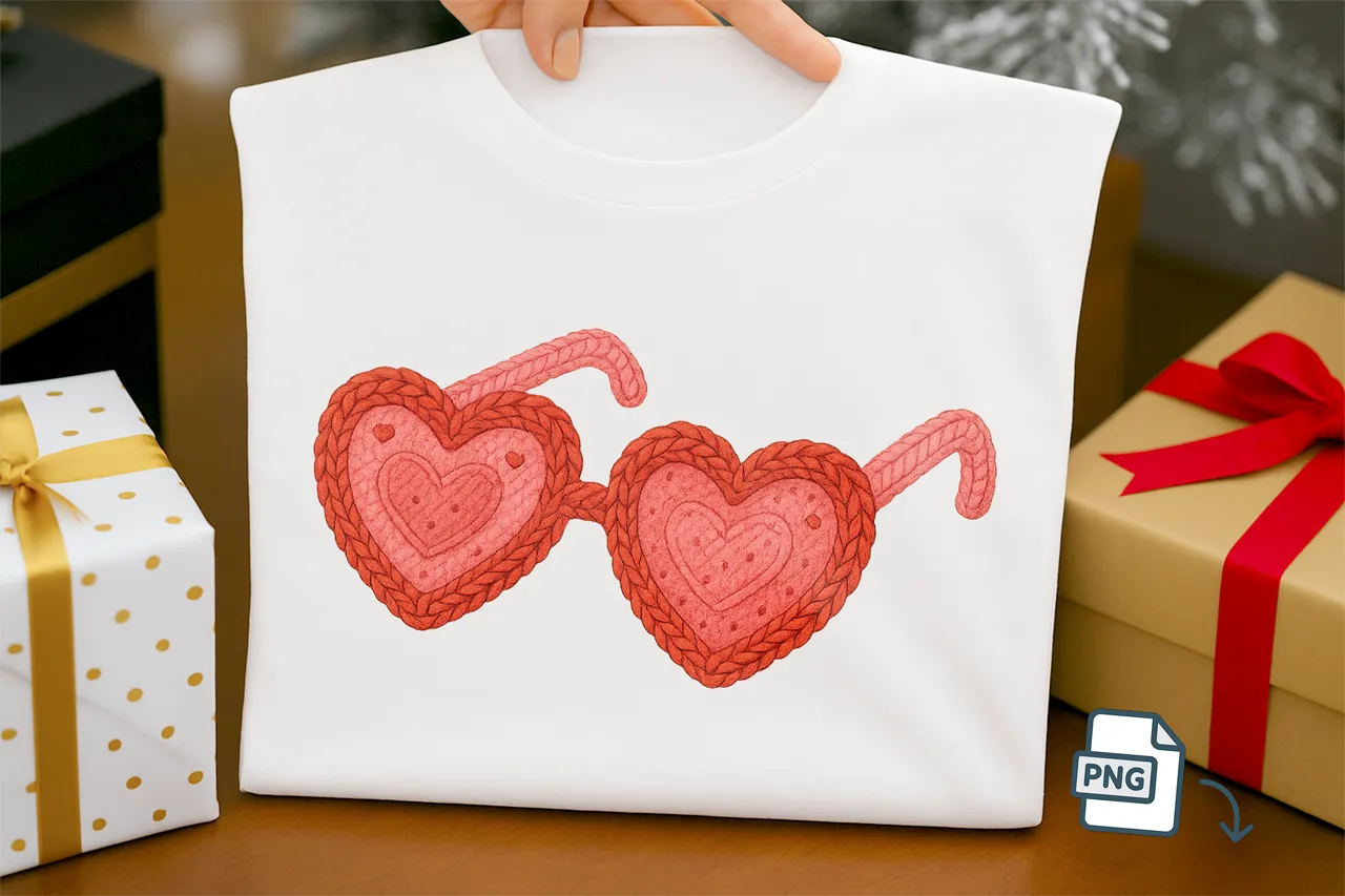 Faux Crochet Heart Sunglasses PNG