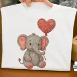 Faux Crochet Elephant PNG Cute Valentine