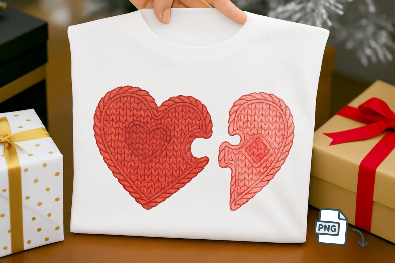 Faux Crochet Puzzle Heart PNG