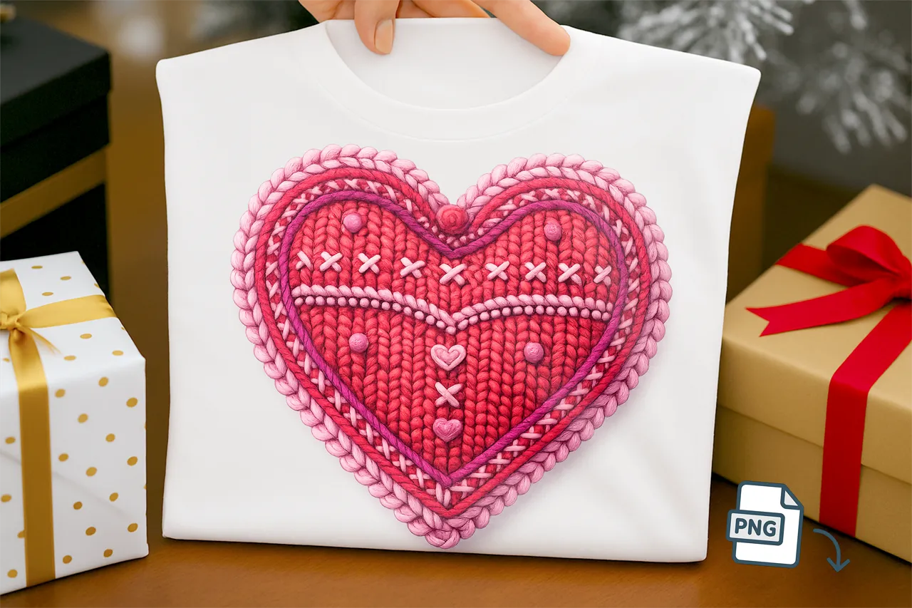 Faux Crochet Embroidered Heart PNG