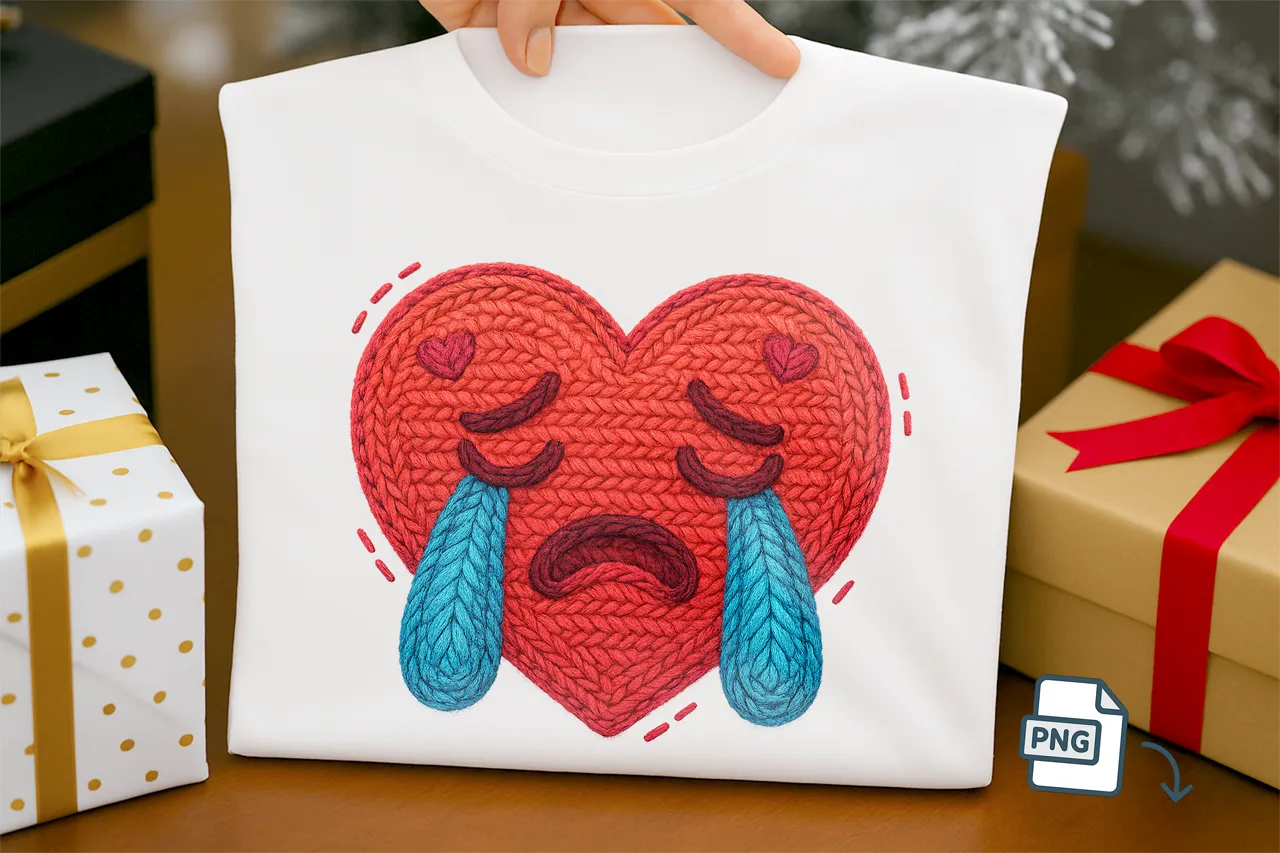 Faux Crochet Crying Heart PNG