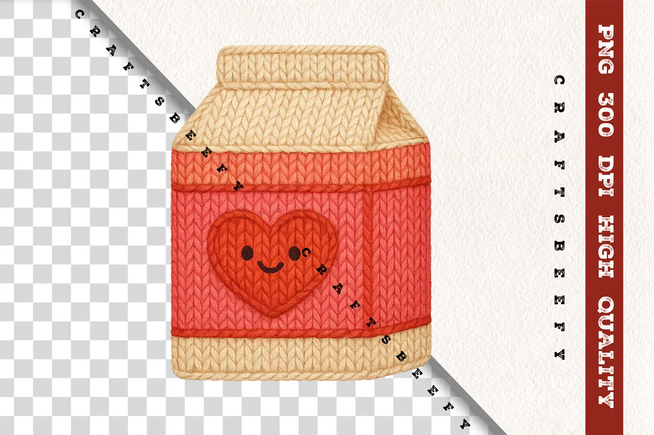 Faux Crochet Milk Carton PNG