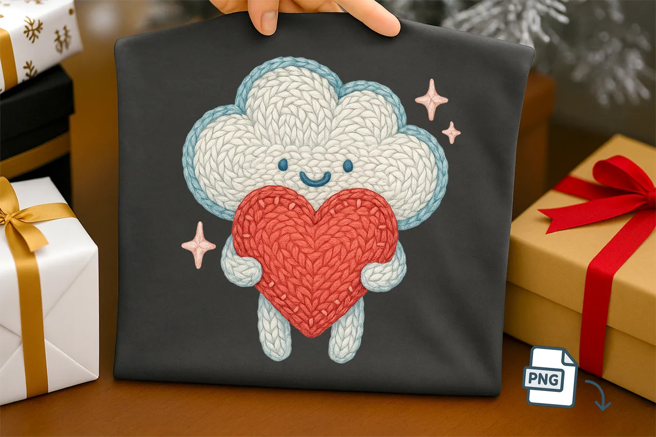 Faux Crochet Cloud PNG Cute Valentine Weather Art