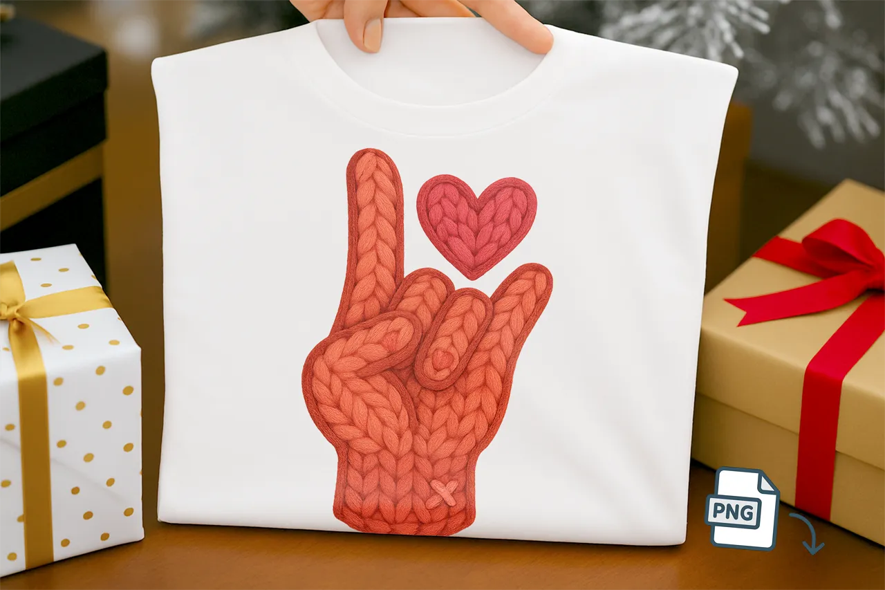 Faux Crochet Hand Sign PNG ASL I Love You Valentine
