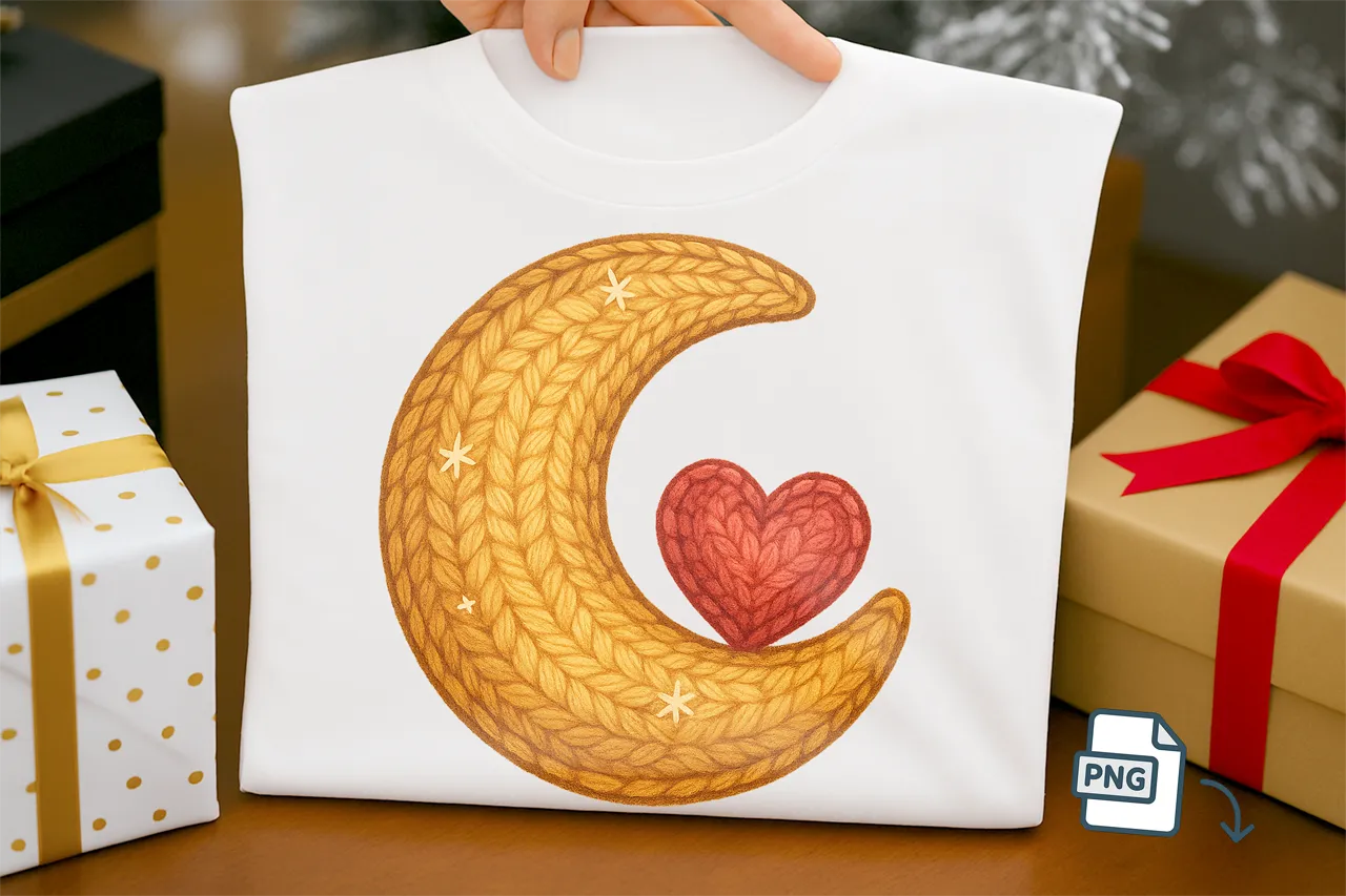 Faux Crochet Moon PNG Cute Valentine Celestial Art