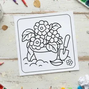 Floral Potted Garden Coloring Page