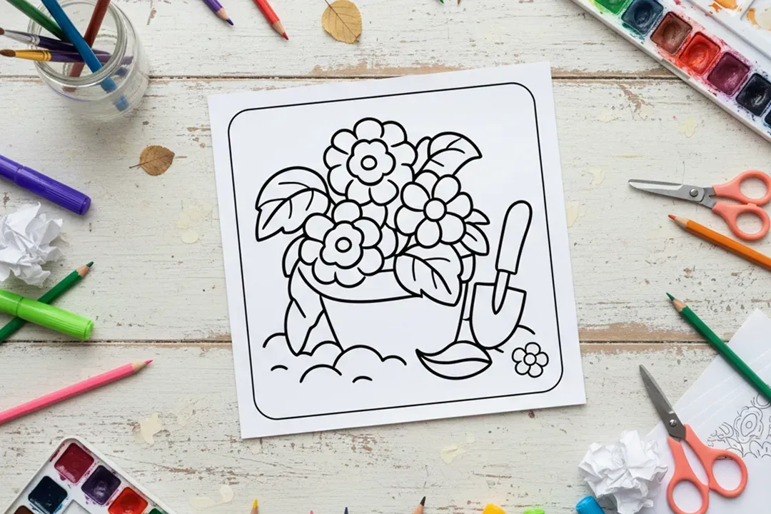 Floral Potted Garden Coloring Page