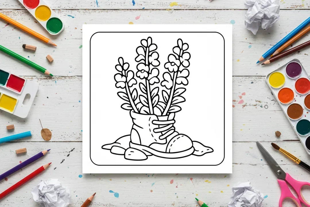 Whimsical Garden Boot Coloring Page