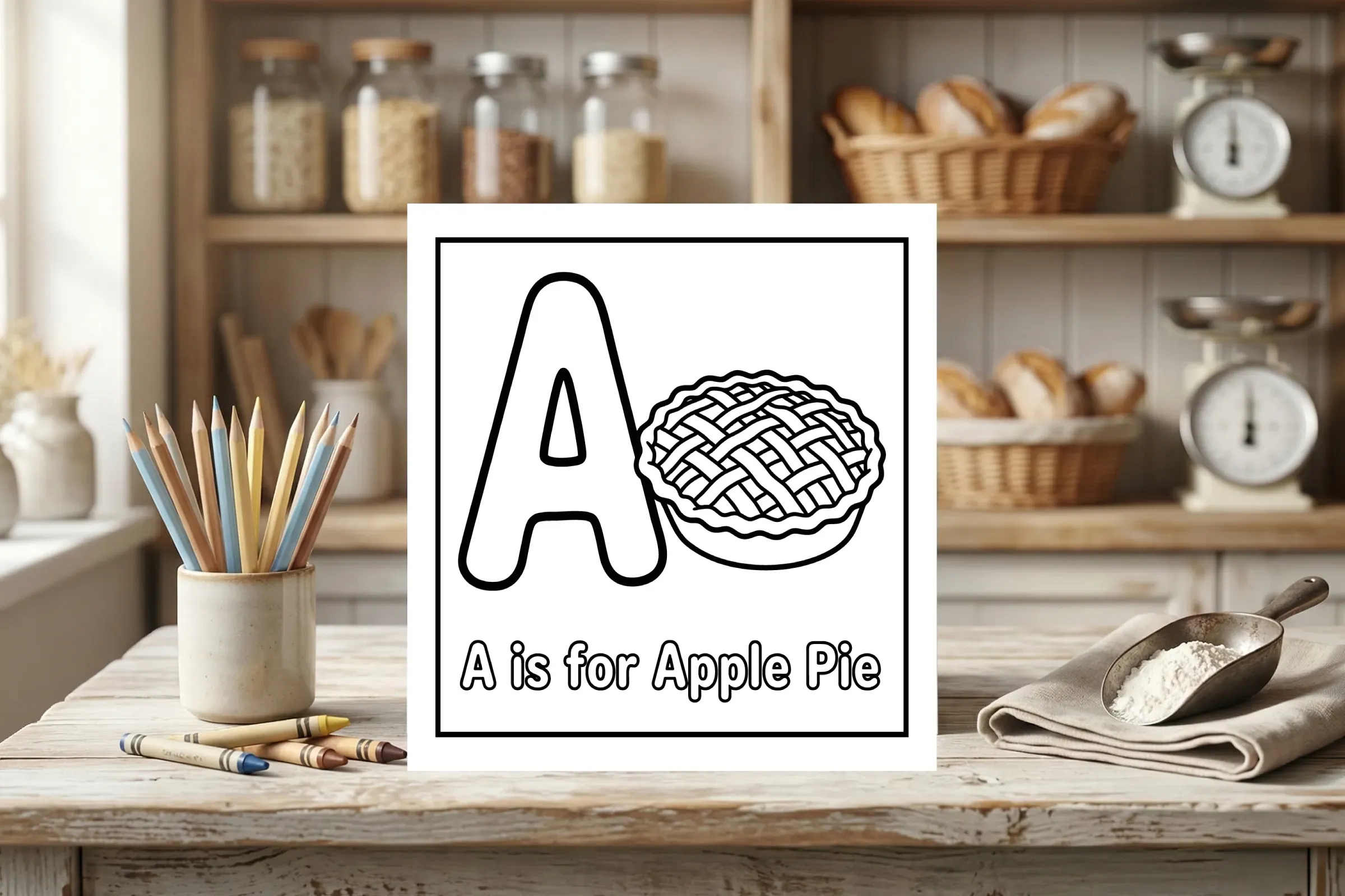 A is for Apple Pie Alphabet Coloring Page