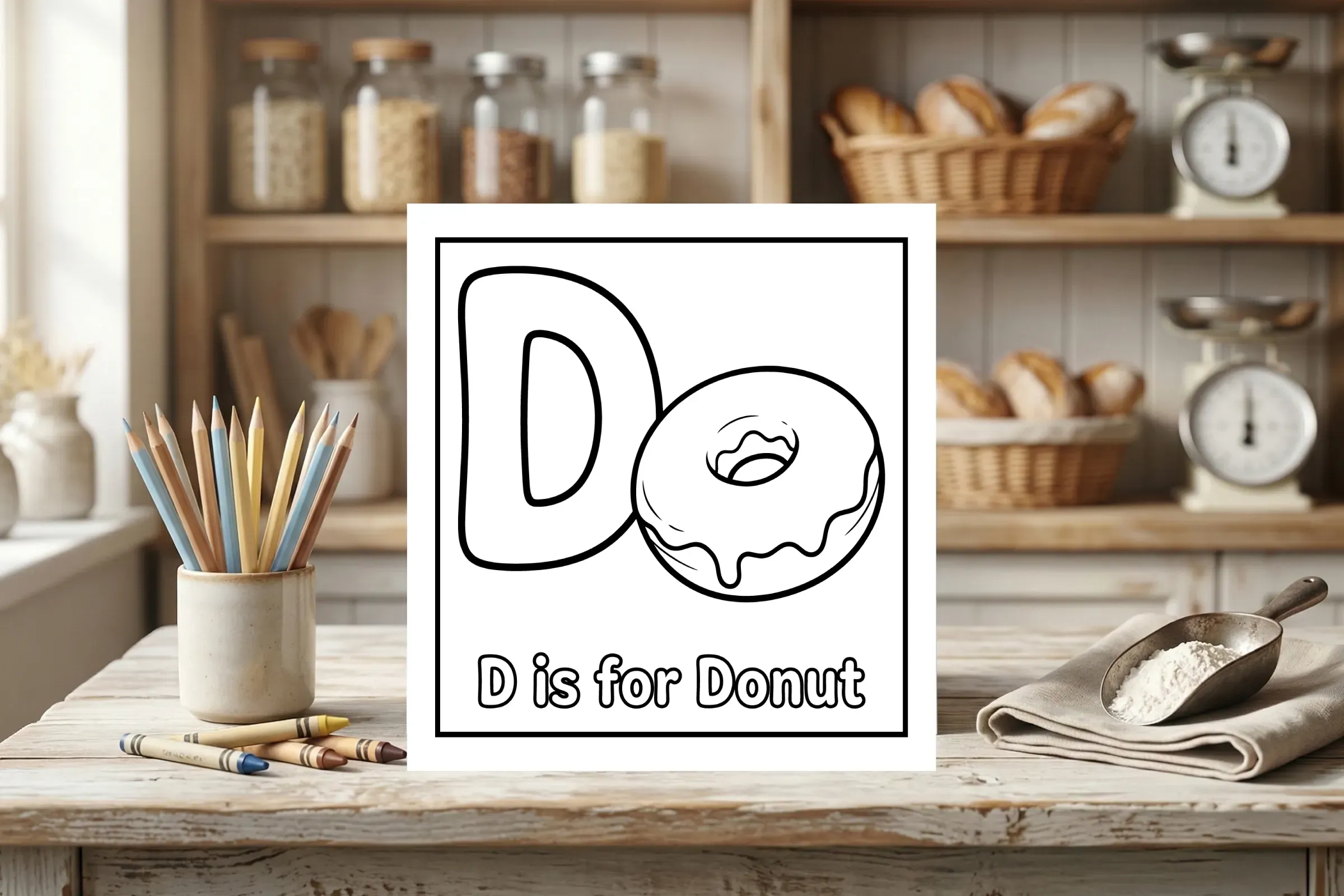 D is for Donut Alphabet Coloring Page