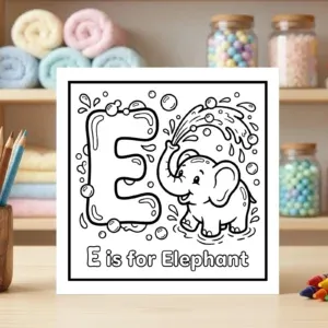 E is for Elephant Alphabet Coloring Page