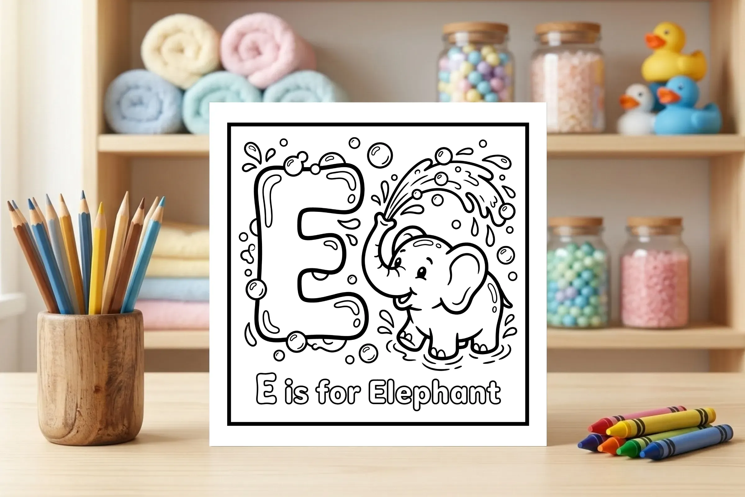 E is for Elephant Alphabet Coloring Page