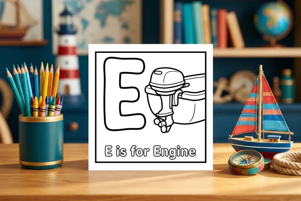 E is for Engine Coloring Template