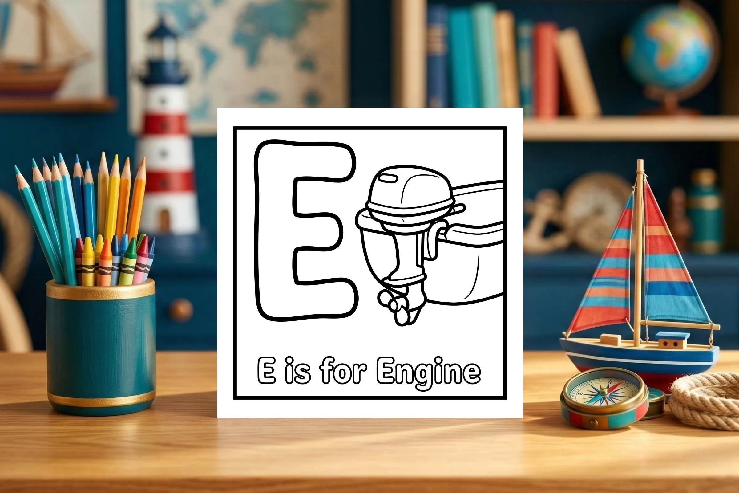 E is for Engine Coloring Template