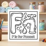 F is for Faucet Alphabet Coloring Page