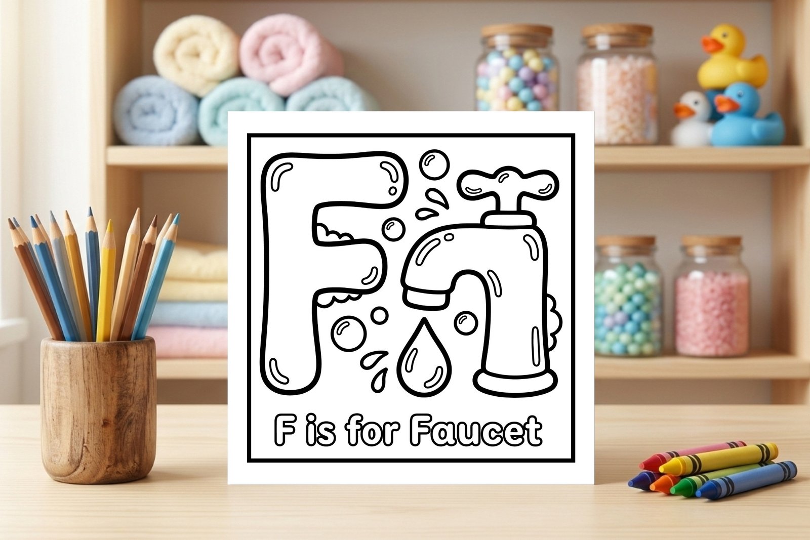 F is for Faucet Alphabet Coloring Page