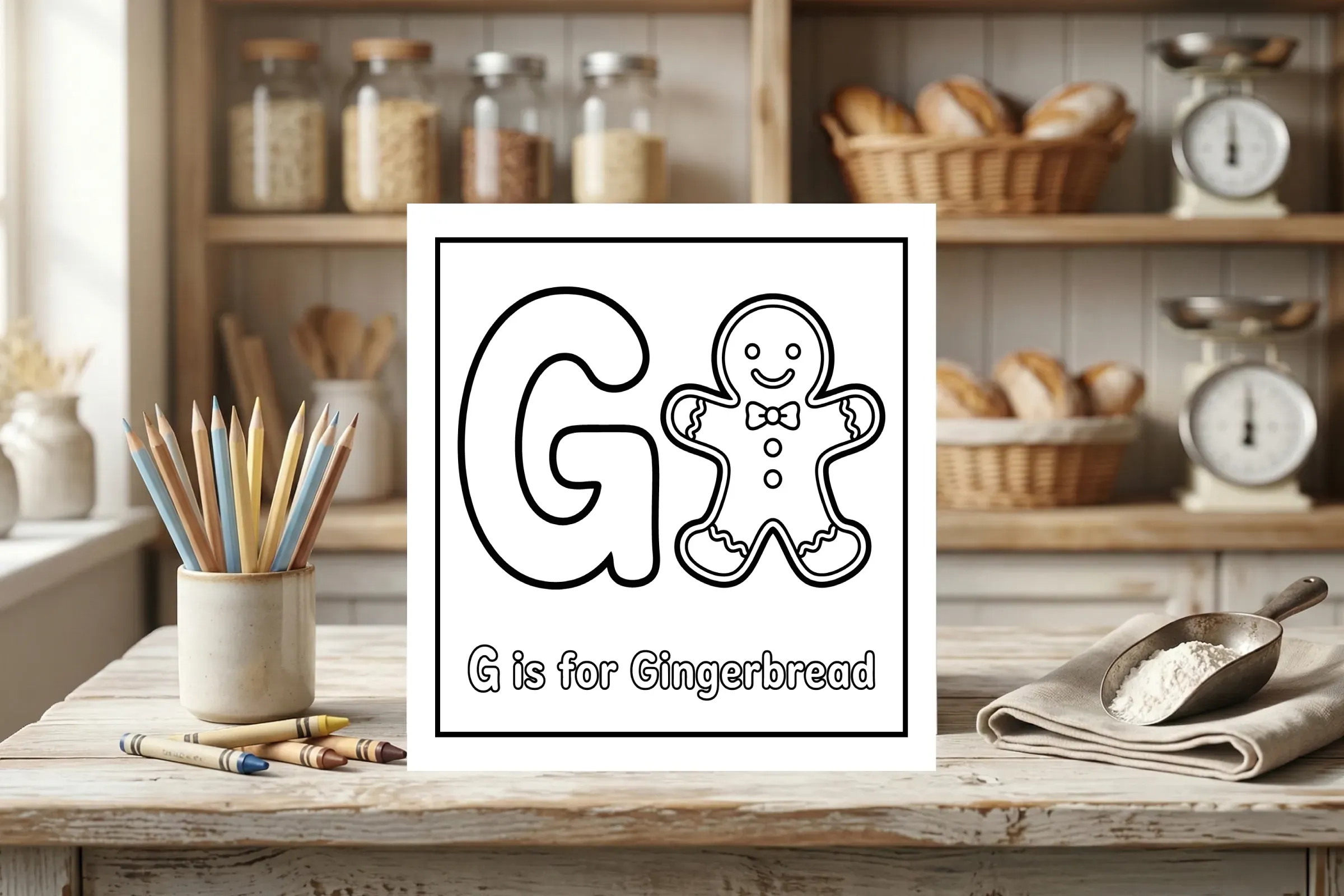 G is for Gingerbread Alphabet Coloring Page