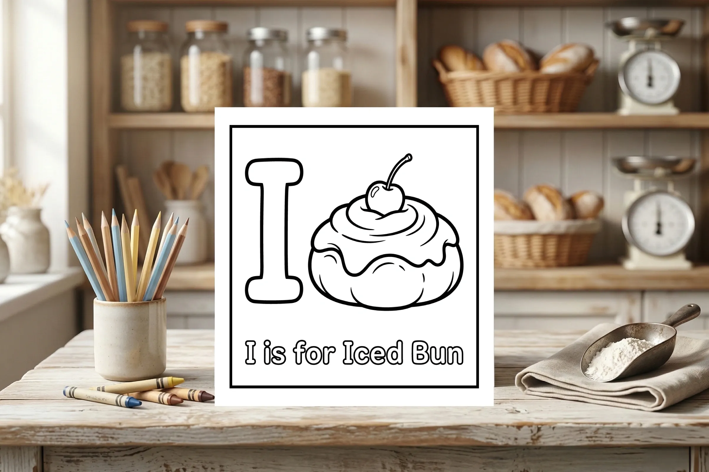 I is for Iced Bun Alphabet Coloring Page